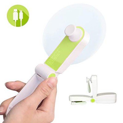 Jomilly Mini Handheld Personal Fan, Small Portable Pocket Little Fan for Home Office Hiking Travelling, USB Rechargeable, Two Modes, Soft TPE Material, Green